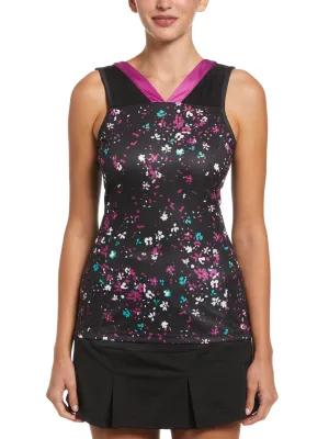 Women's Abstract Floral Printed Tennis Tank Top