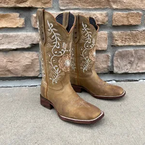 Women's Artillero Flower Embroidered Wide Square Toe Boots