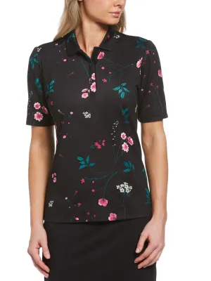 Womens Botanical Floral Print Polo