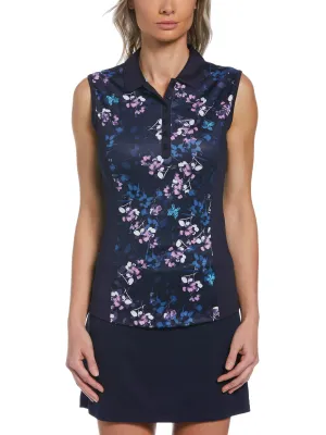 Womens Butterfly Floral Printed Golf Polo