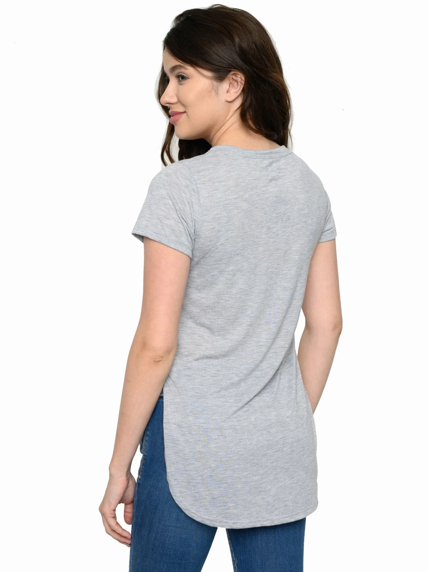 Womens Disney Classic Mickey Mouse Hi-Low Hem T-Shirt Heather Gray Junior Sizes