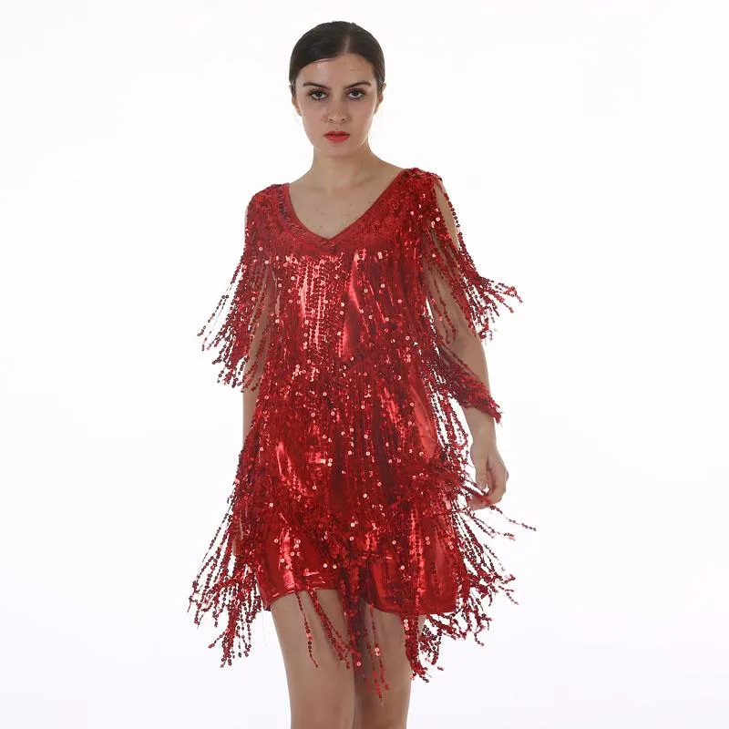 Women's Flapper Dress 1920s Tassel Sequined Party Red