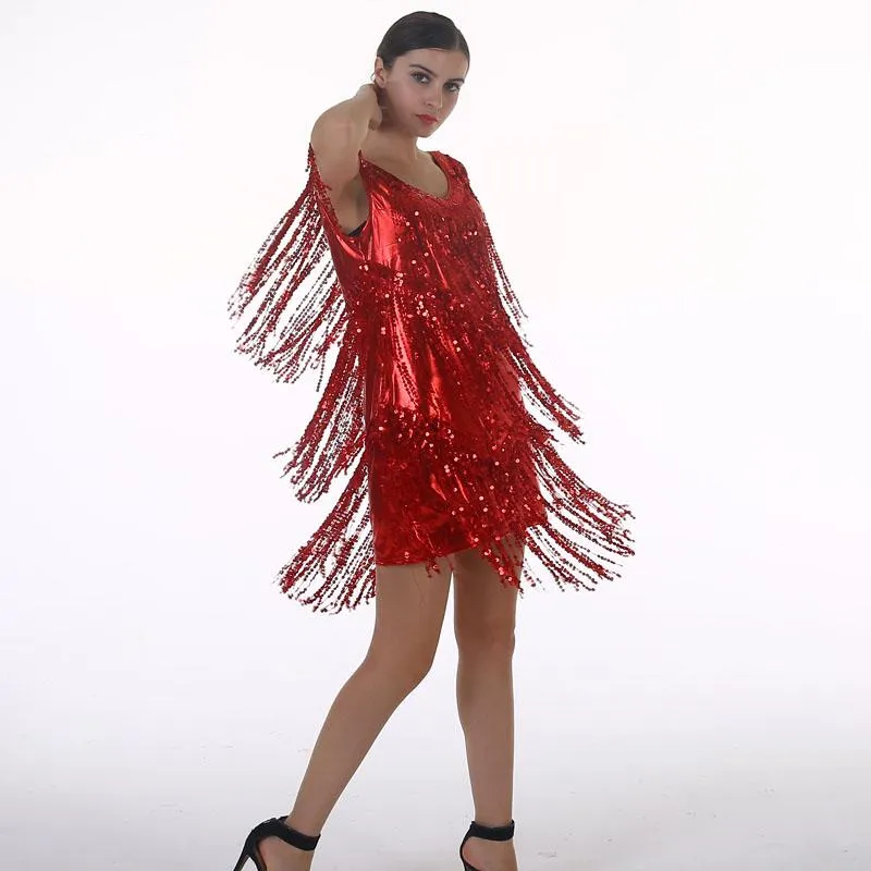 Women's Flapper Dress 1920s Tassel Sequined Party Red