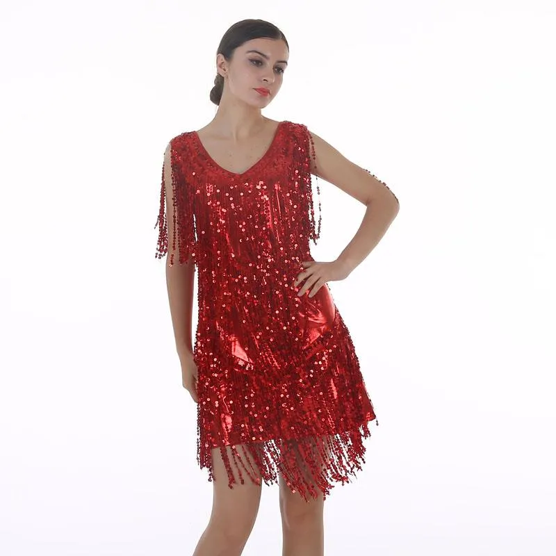Women's Flapper Dress 1920s Tassel Sequined Party Red