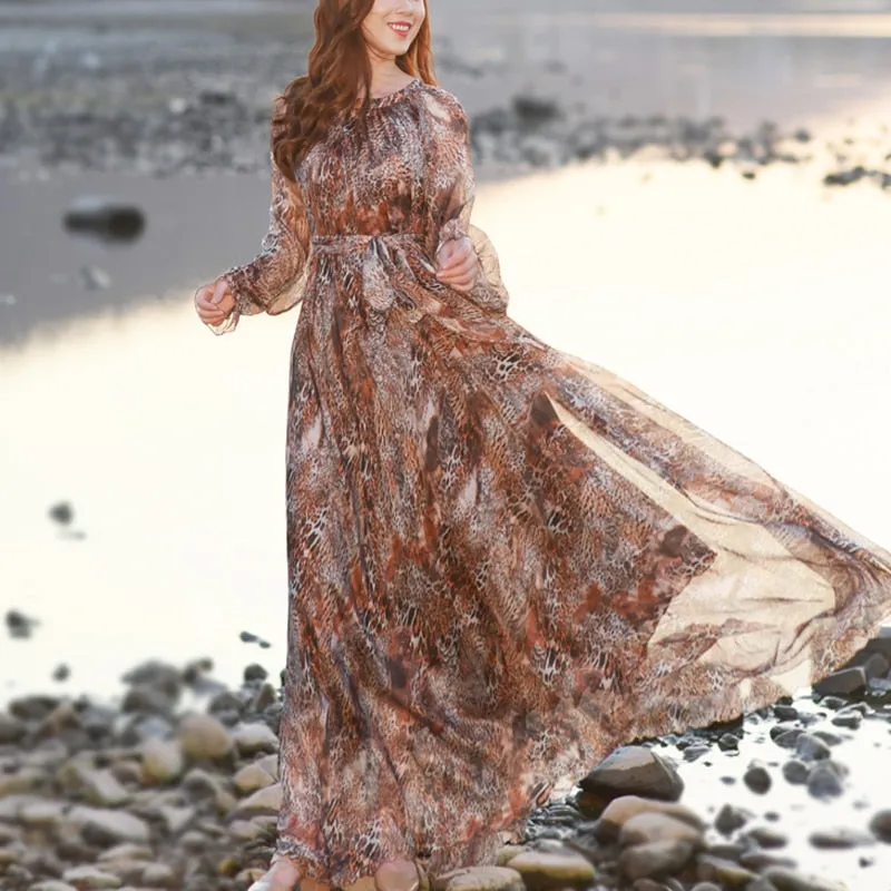 Women's Floral Printed Loose A-Line Long Sleeve Dress