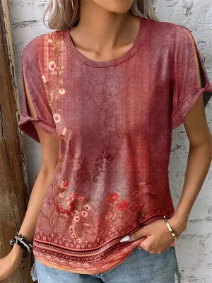 Women's Floral Printed Short-sleeved Ethnic Style Shirts