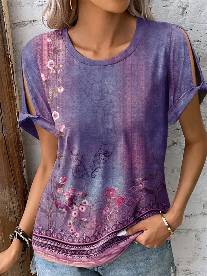 Women's Floral Printed Short-sleeved Ethnic Style Shirts