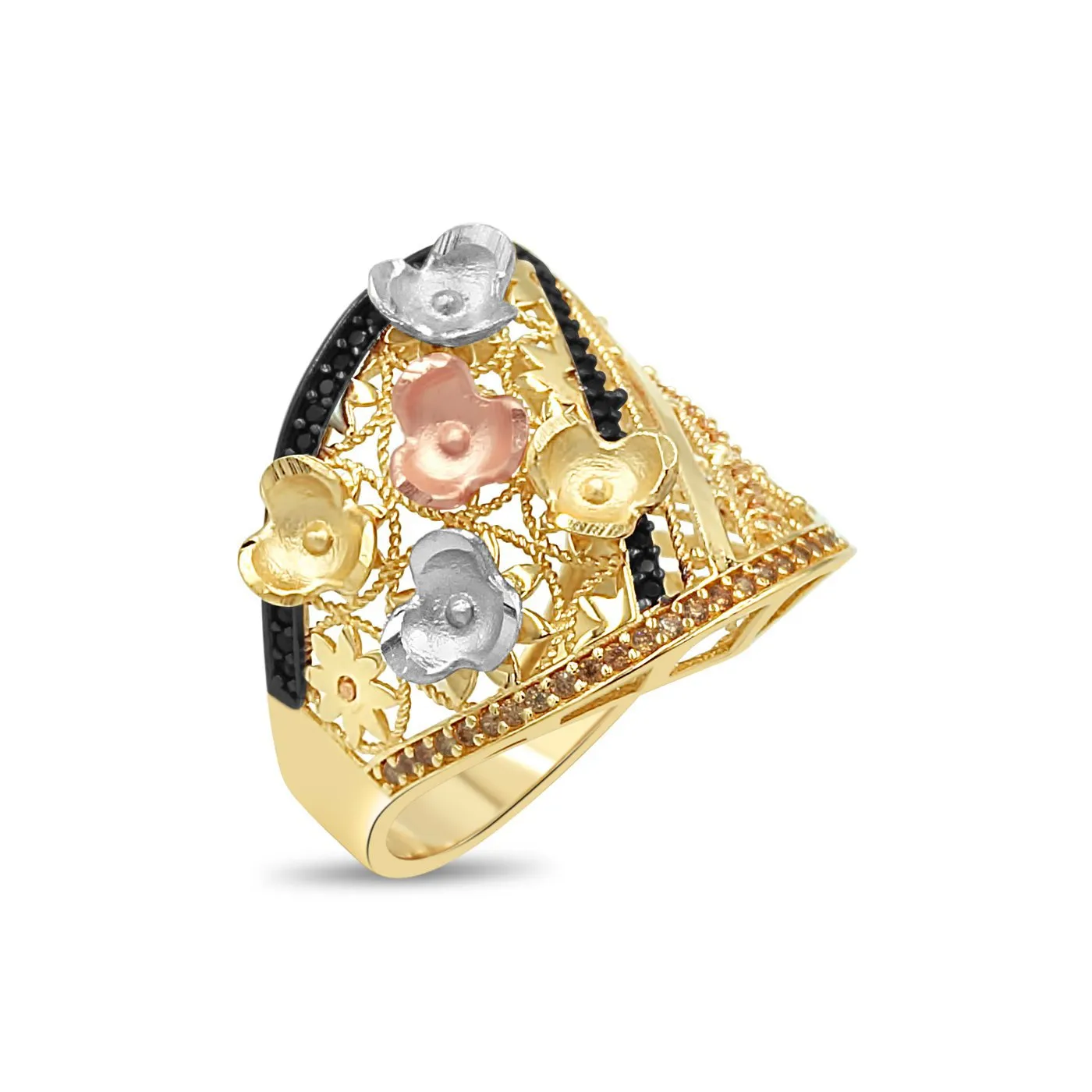 Women's Floral Styled pave set ring in 14K