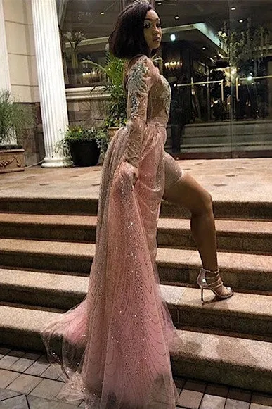 Women's High Collar Chic Long Sleeves Sequins Maxi Evening Party Dress