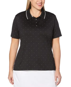 Womens Plus Allover Chevron Printed Polka Dot Polo