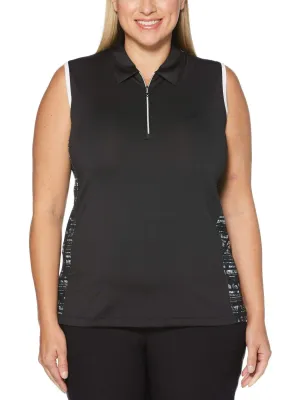 Womens Plus Sleeveless Floral Printed Polo