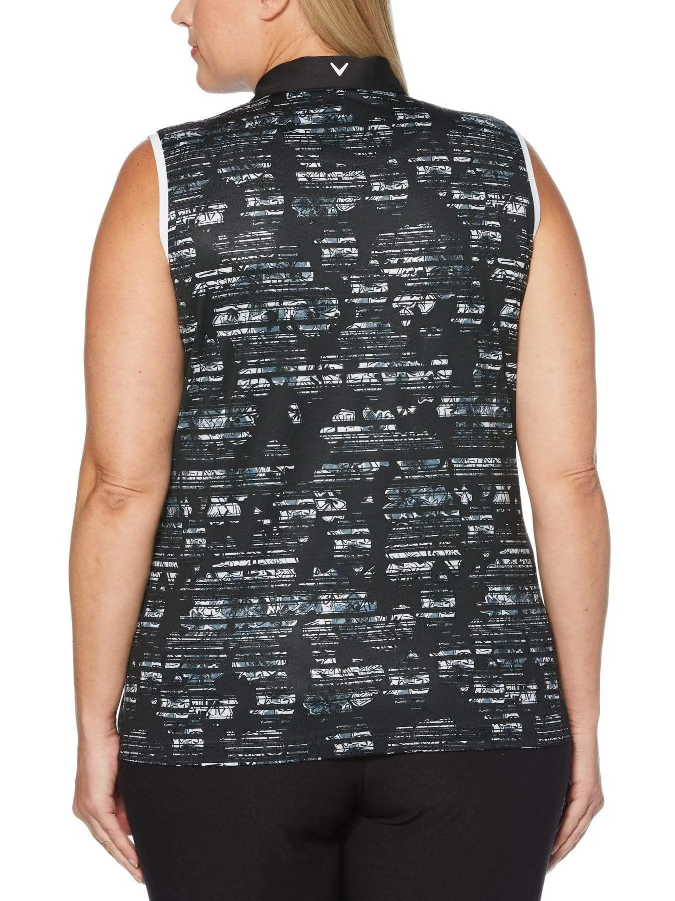 Womens Plus Sleeveless Floral Printed Polo