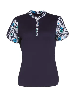 Womens Retro Floral Print Polo