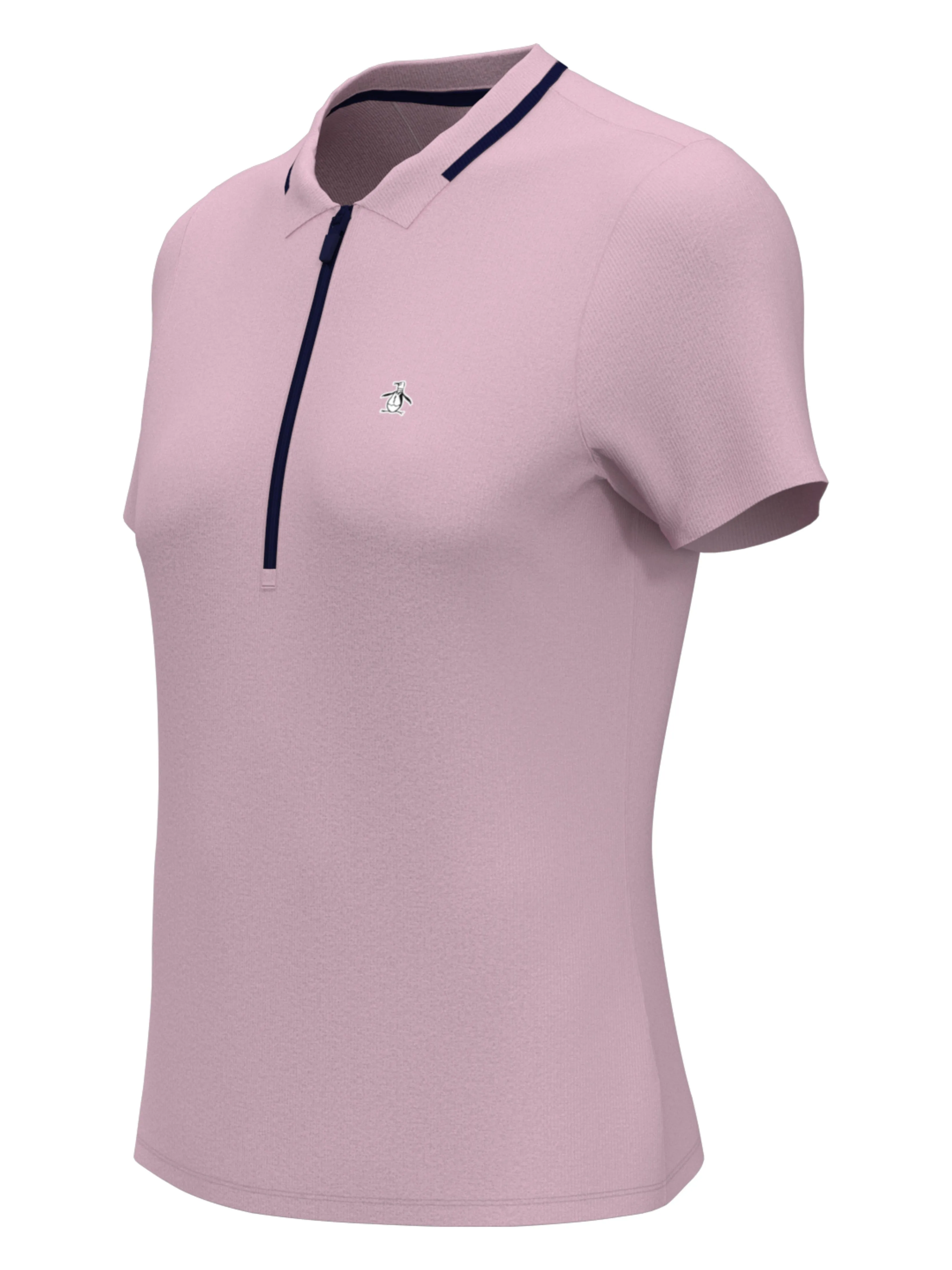 Women's Ribbed Golf Polo Shirt With Metallic Zip