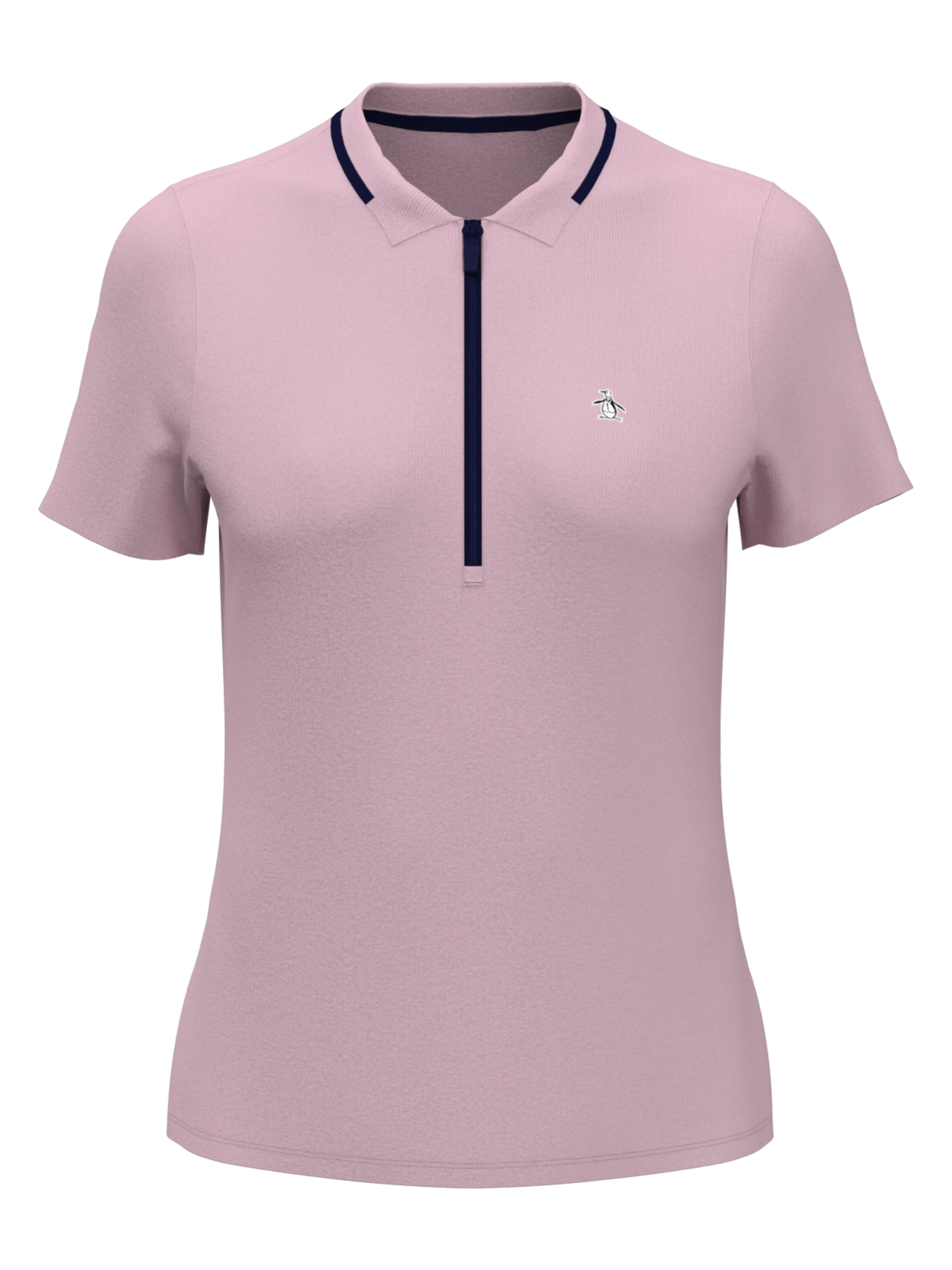 Women's Ribbed Golf Polo Shirt With Metallic Zip