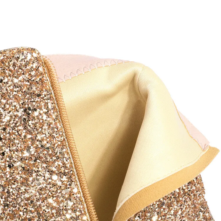 Women's Sequined Square Toe Block Heel Ankle Boots
