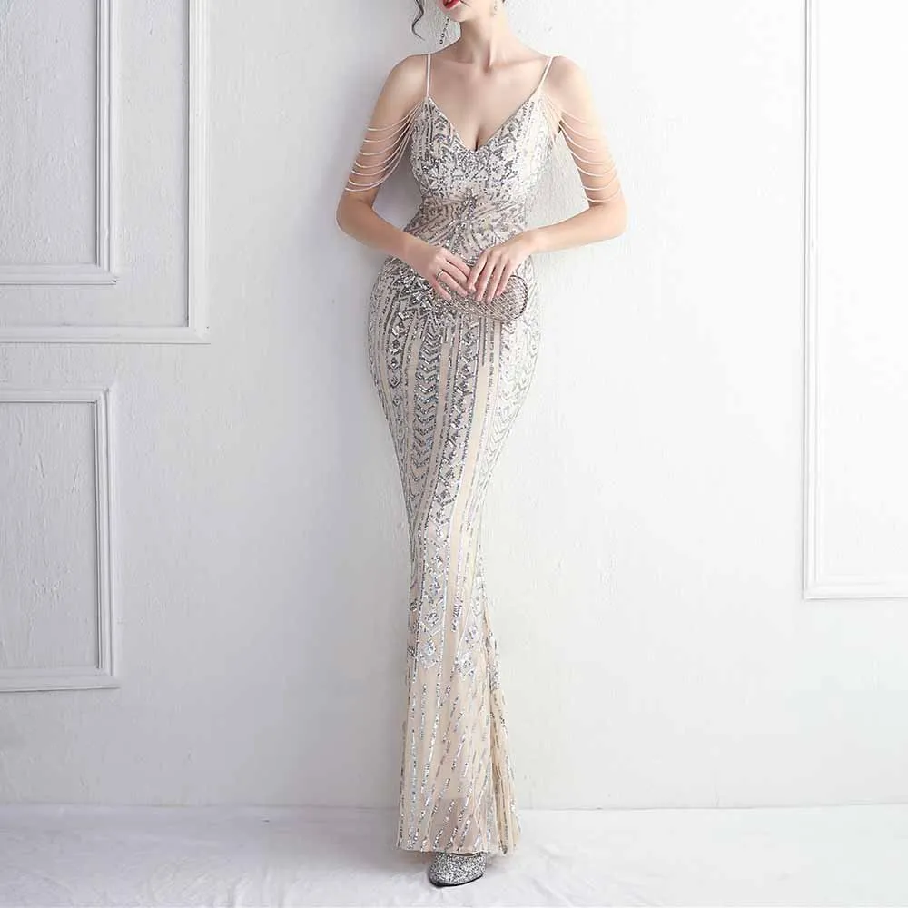 Women's Sequined Wedding Evening Mermaid Dress Bridal Gowns S-4XL