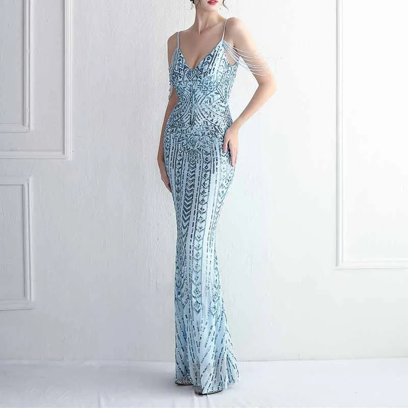 Women's Sequined Wedding Evening Mermaid Dress Bridal Gowns S-4XL