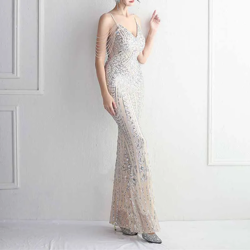 Women's Sequined Wedding Evening Mermaid Dress Bridal Gowns S-4XL