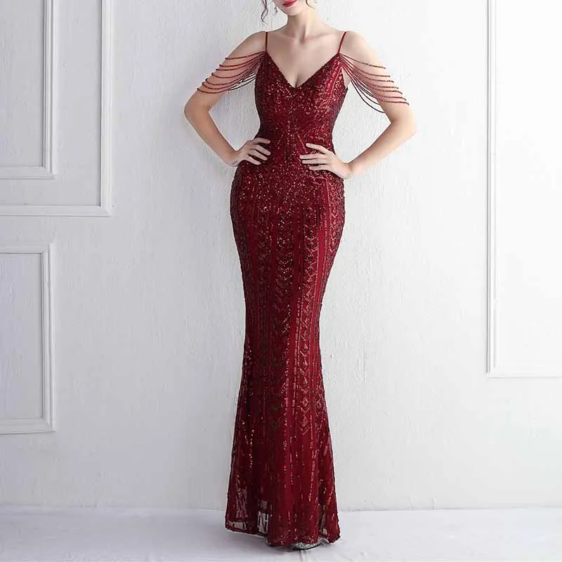 Women's Sequined Wedding Evening Mermaid Dress Bridal Gowns S-4XL