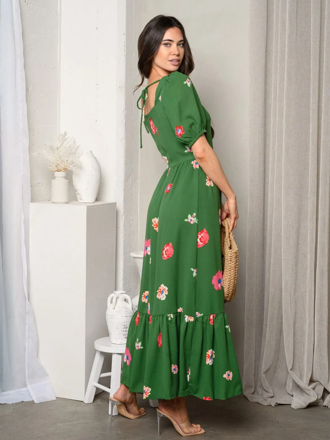 WOMEN'S SHORT SLEEVE FLORAL MAXI DRESS