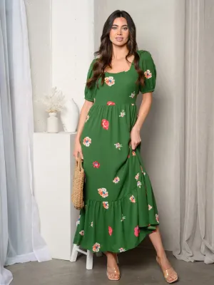 WOMEN'S SHORT SLEEVE FLORAL MAXI DRESS