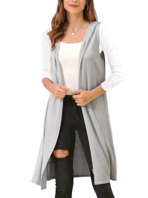 Women's Sleeveless Long Vest Cardigan Hooded Lightweight Duster Vests