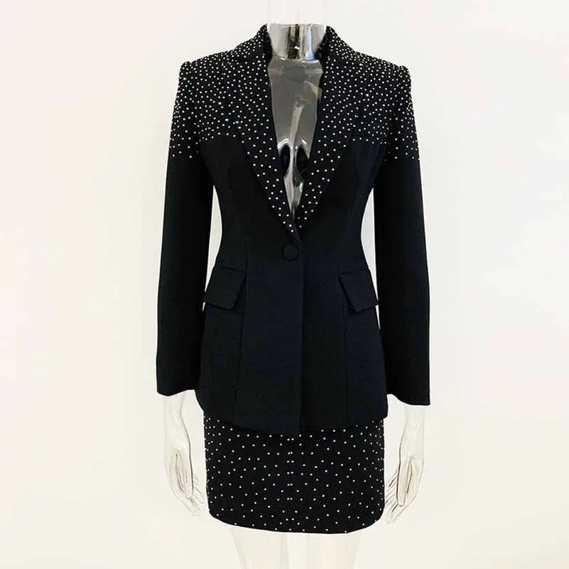 Womens Wedding Suit Luxury Hand Made Sequined Blazer   High Waist Skirt Suit Formal Suits