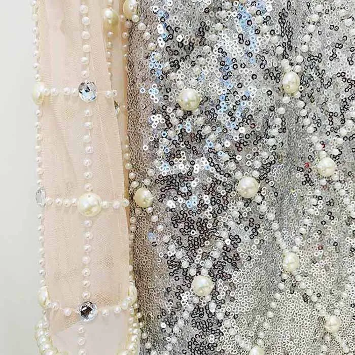 Womne Diamond Glamorous Mini Dress Sequined Long Sleeve Short Prom Dress