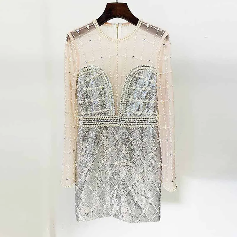Womne Diamond Glamorous Mini Dress Sequined Long Sleeve Short Prom Dress