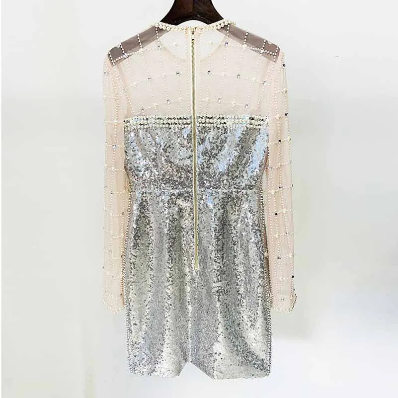 Womne Diamond Glamorous Mini Dress Sequined Long Sleeve Short Prom Dress