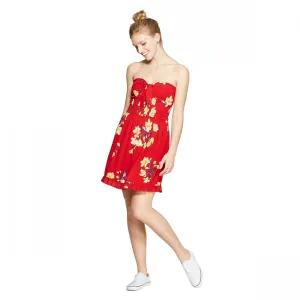 Xhilaration Women's Floral Print Tie Front Strapless Mini Dress. J12364
