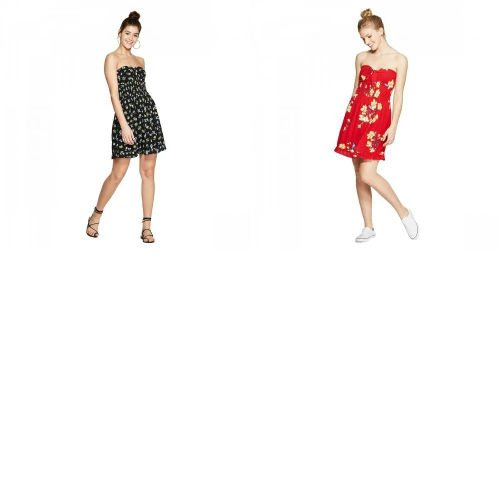Xhilaration Women's Floral Print Tie Front Strapless Mini Dress. J12364