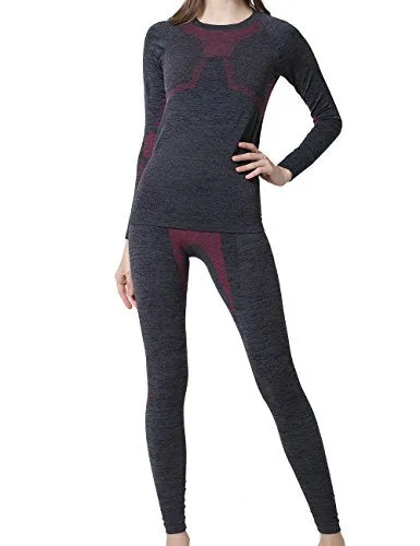 YOOY Women's Ski Thermal Underwear Set Quick Dry Funktion Activewear Ladies Sports Long Sleeve Outdoors Shirts and Pants Rose XL