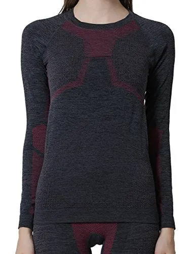 YOOY Women's Ski Thermal Underwear Set Quick Dry Funktion Activewear Ladies Sports Long Sleeve Outdoors Shirts and Pants Rose XL