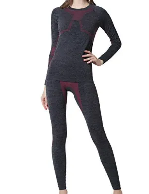 YOOY Women's Ski Thermal Underwear Set Quick Dry Funktion Activewear Ladies Sports Long Sleeve Outdoors Shirts and Pants Rose XL