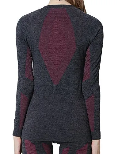 YOOY Women's Ski Thermal Underwear Set Quick Dry Funktion Activewear Ladies Sports Long Sleeve Outdoors Shirts and Pants Rose XL