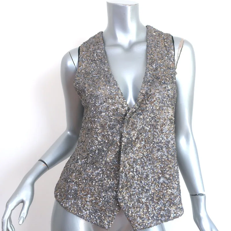 Zadig & Voltaire Emilie Sequined Vest Silver/Gold Size Medium