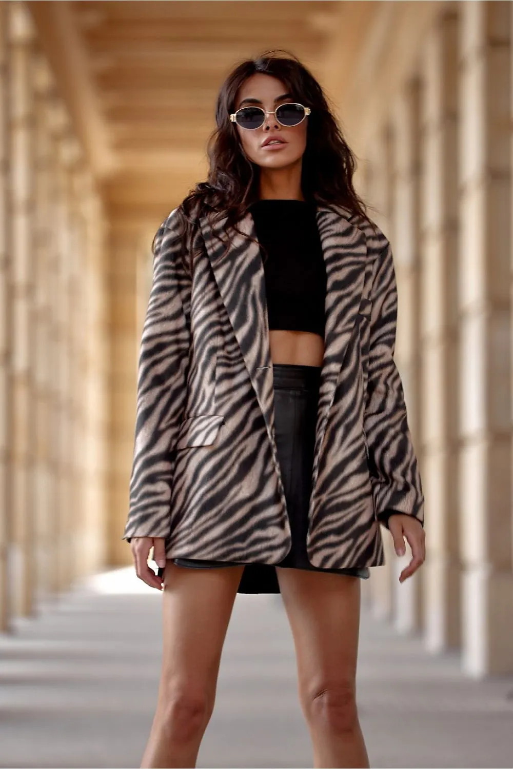 Zebra Pattern Wide-Cut Blazer